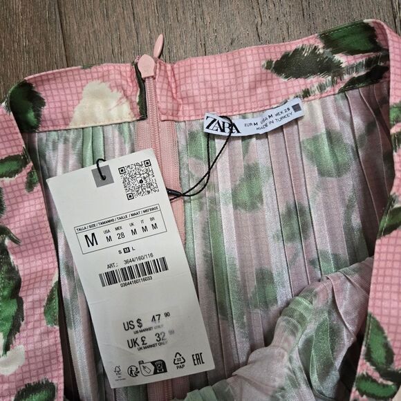 ZARA Midi skirt pleated Print asymmetric size M New - Picture 6 of 7